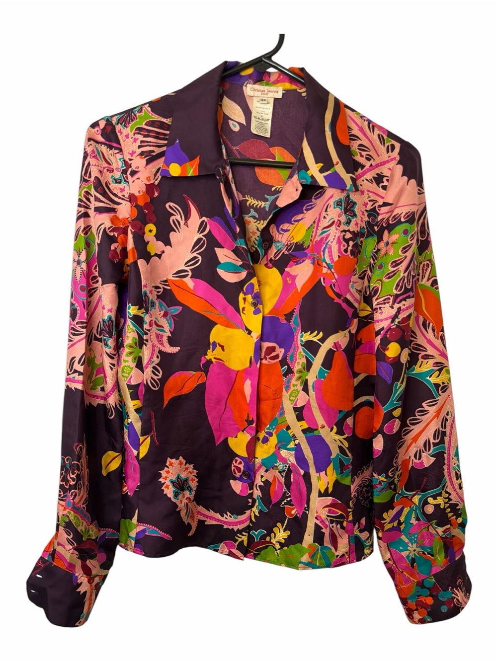 Vtg 1990s CHRISTIAN LACROIX Bazar Floral Print Silk Blouse | Size: S-M